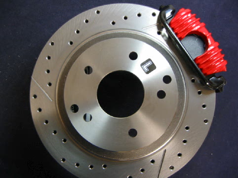  and pads and (POWDER COATED RED) (TWO DRILLED AND SLOTTED ROTORS made in 